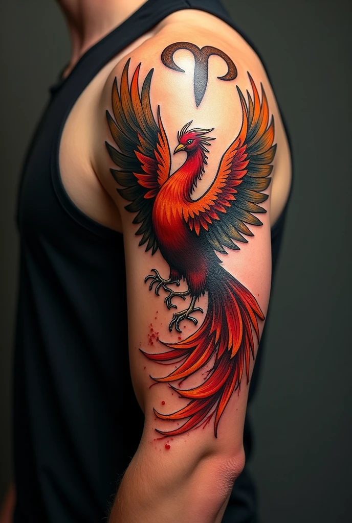 Phoenix reborn in Taurus tattoo for man's arm