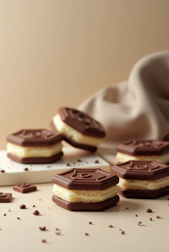 Create images of hexagonal alfajores from dark and white chocolate, They have to be the same as the Argentine alfajores but with a hexagon design