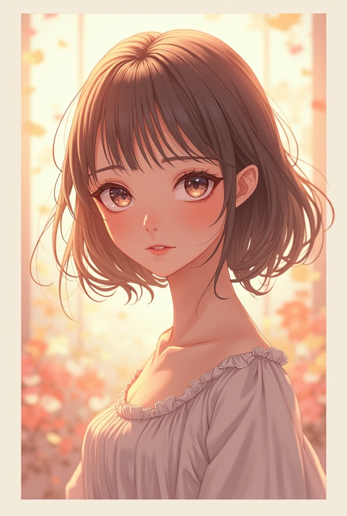 Create a very beautiful and cute young anime adult in a square 