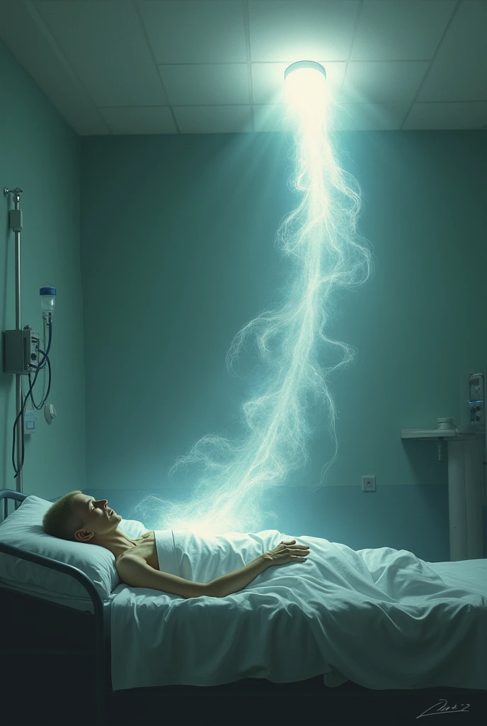 soul leaving a bedridden patient due to the dehumanization of the health team. HORIZONTAL IMAGE