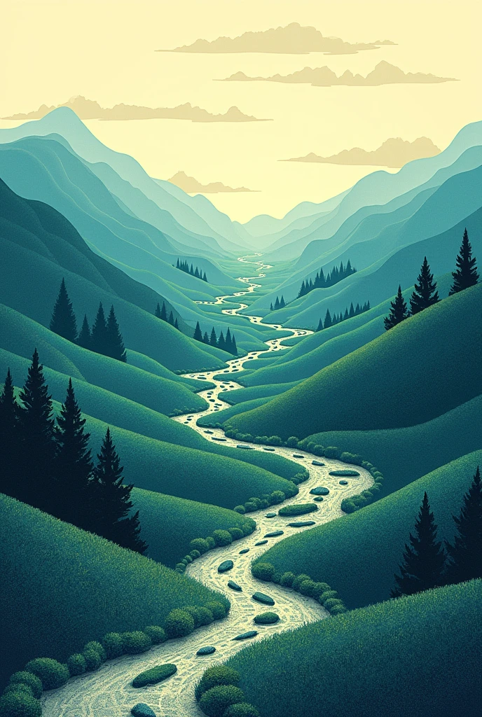 A landscape art that follows a pattern and explain where the pattern is
