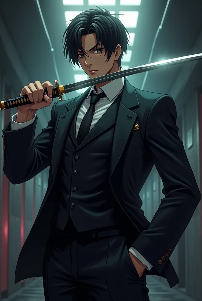 anime boy suit katana night mafia male men handsome
