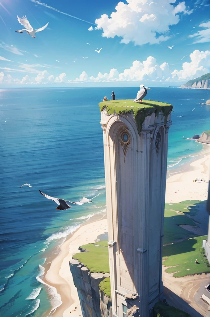 ((masterpiece,best quality)) ((high cliff)), view on the ocean, seagulls on the sky