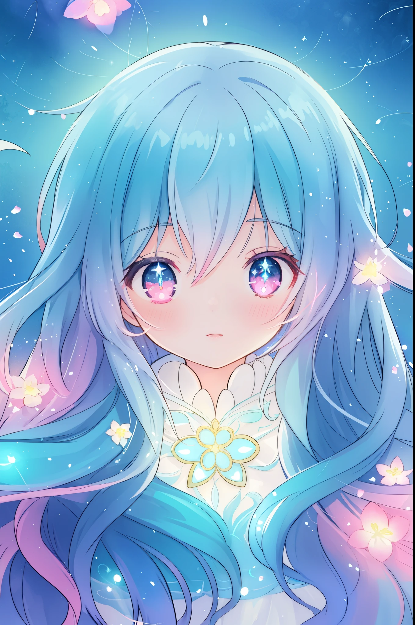 beautiful anime girl in flowing layered ballgown, vibrant pastel colors, (colorful), magical lights, magical flowers, flowers, glowing lights, red pink long wavy hair, sparkling lines of light, inspired by Glen Keane, inspired by Lois van Baarle, disney art style, by Lois van Baarle, glowing aura around her, by Glen Keane, jen bartel, glowing lights! digital painting, flowing glowing hair, glowing flowing hair, beautiful digital illustration, fantasia background, whimsical, magical, fantasy, beautiful face, ((masterpiece, best quality)), intricate details, highly detailed, sharp focus, 8k resolution, sparkling detailed eyes, liquid watercolor
