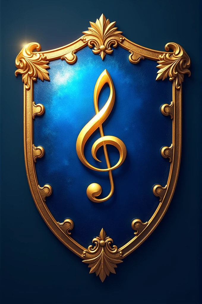 Blue shield with golden border with C clef in the middle