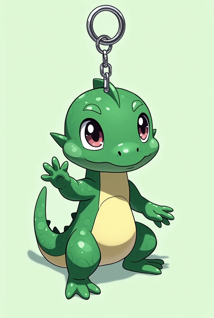 A plush keychain for a backpack that is not too big but not too small either., anime style of an emerald scaled salamander