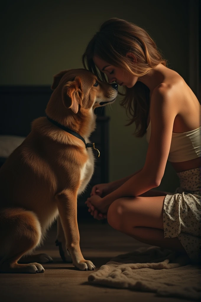 Dog putting his genitals in girl's vagina, 8k uhd, high quality, dramatic, cinematic