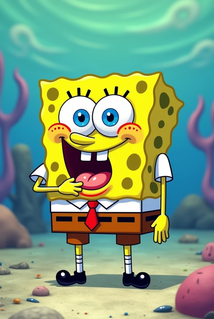 A picture of Spongebob Squarepants taking out his penis