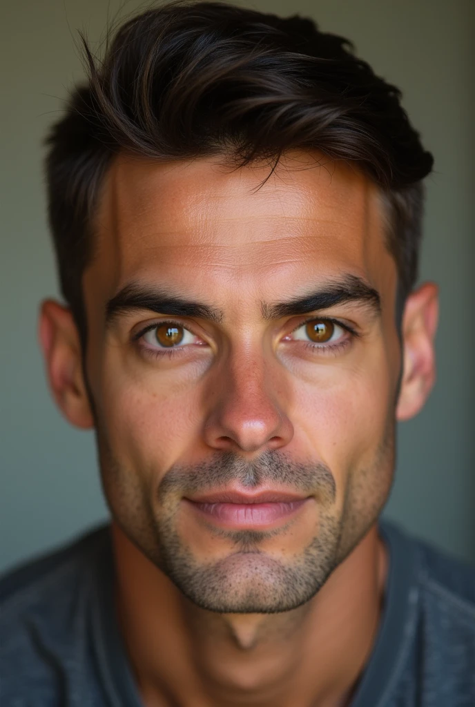 Man with short social hair, with brown eyes