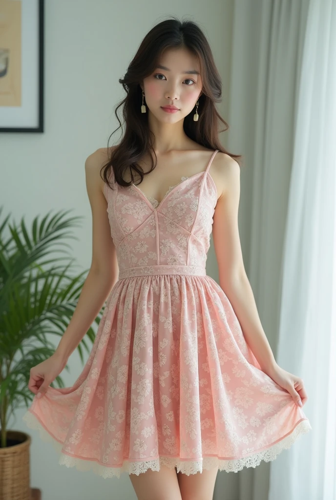 A very beautiful Japanese model wearing a cool dress、Lift up your skirt、refreshing、Real People、Bob Hair