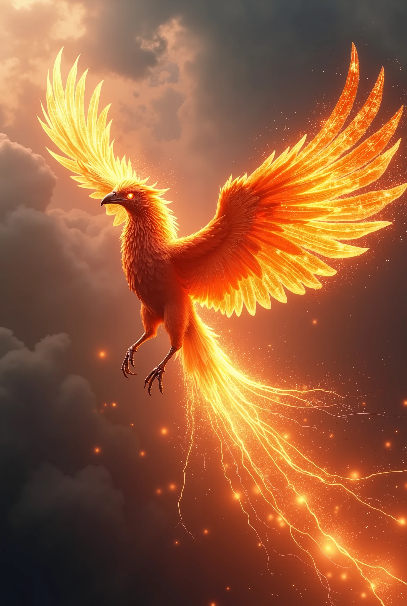 A huge Phoenix with explosive firepower, Mach movement, speed lines, and sparks
