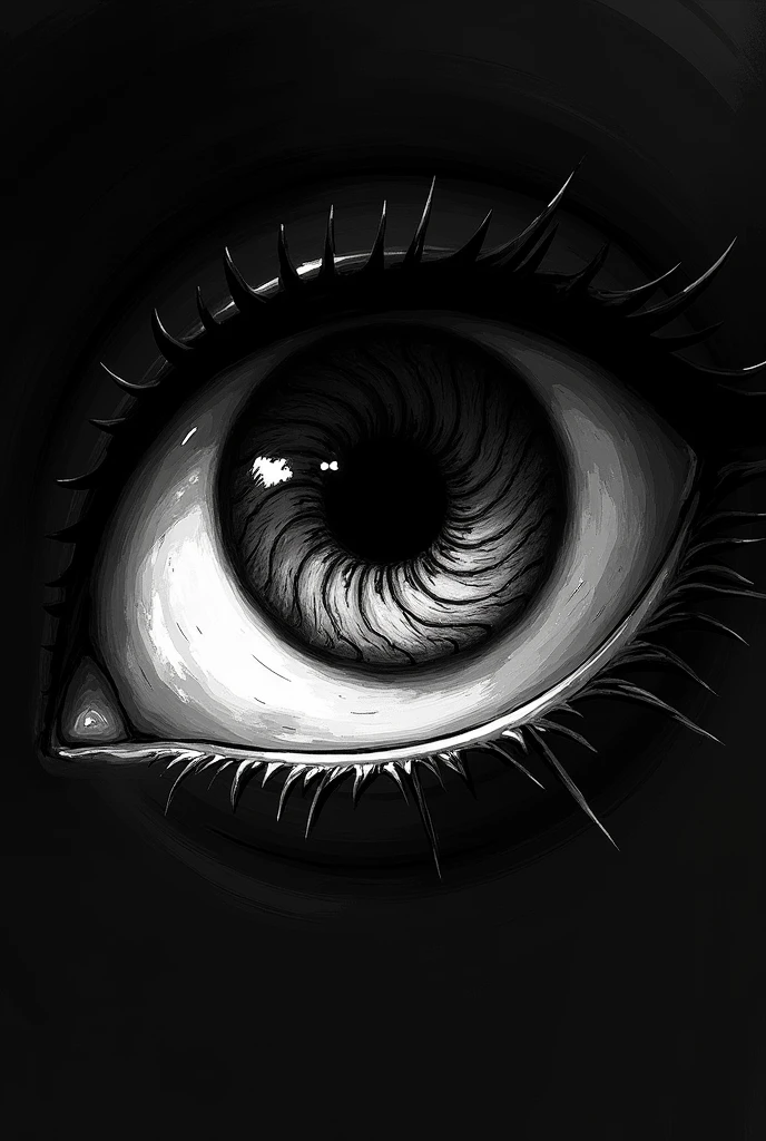 eye with vortex-shaped iris. The image must be black and white
