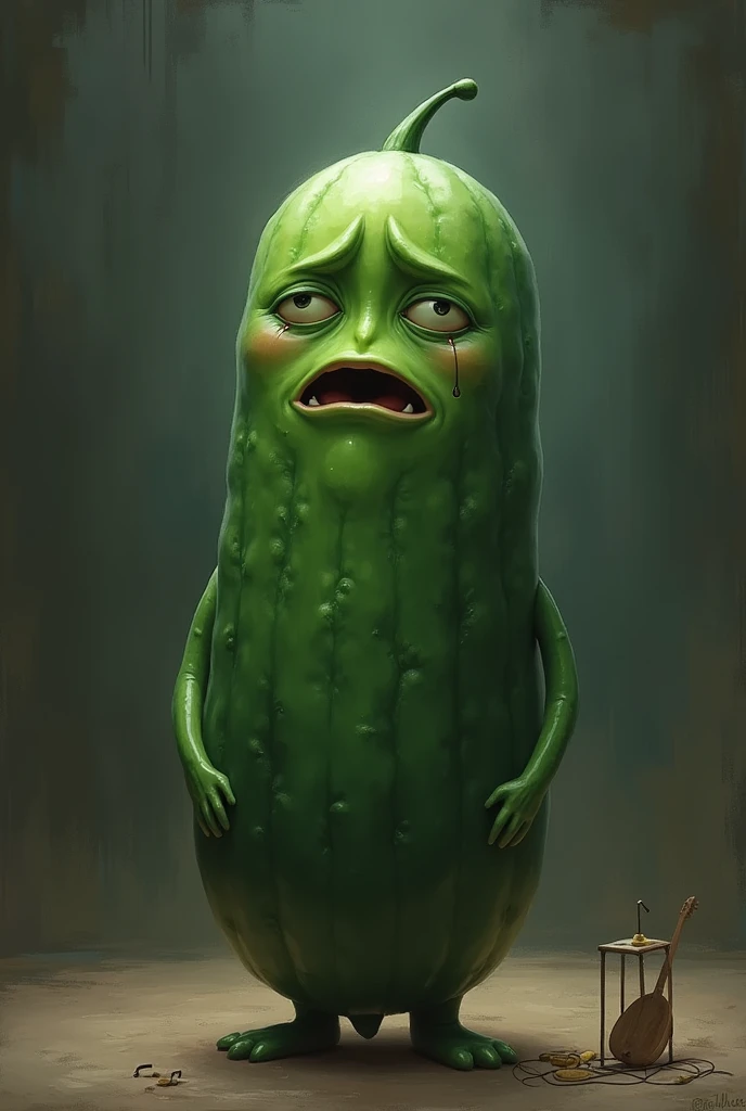 A cucumber crying because they sing with him