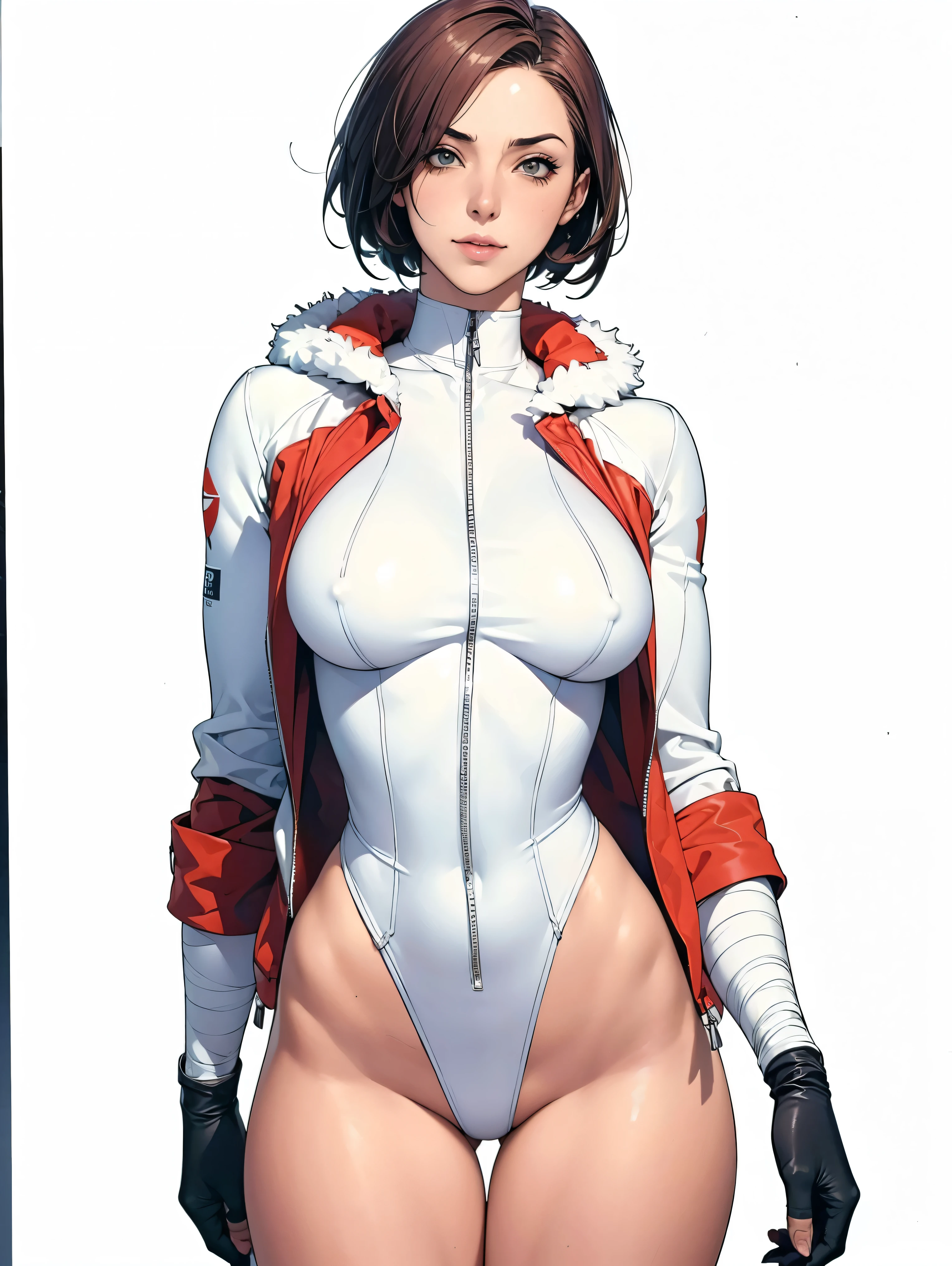(((Annie Lennox))), (((colorful suit))), (scars), (((bandaged arms))), (((colorful clothes))) (( hood)), (((best quality: 1.4))), (Unbeatable masterpiece), (hyper HD),(CG 8k hyper-realistic), beautiful face, (((breasts big))), (((hyper feminine))), sexly girl, ((round face)), black tattoo,(ultra short red hair with white highlights)), ((( sculptural body ))), (((1 Kizi))), Kizi tatuada de 25 anos com perfect body, perfect hands, perfect fingers ,Beautiful and well-groomed face, (round face), muscular body:1.2,solid color detailed jacket, (Head to thigh photos), Complex equipment, ,Tight clothes,With white stars and off-white stripes,,,,,Armor Metal Electronic Parts, Poison tattoos ) INFO, Kizi, (((standing alone))), , 24歳, sexy, pose de attitude, work of art, dancing, ((slight smile)), post-apocalypse, (((manga style))), bounty hunter, the way you want, perfect body, roupa moderna, advanced technology, white, yellow accent, black, red accent, fur collar jacket, sleeves with vertical striped pattern, background city, (( cowboy shot )). intricate visual, narrow waist, (((wide hips))), wide hips, fit thighs, (((thigh gap))), Thigh gap, background shows a futuristic airplane, open expression, expression happy