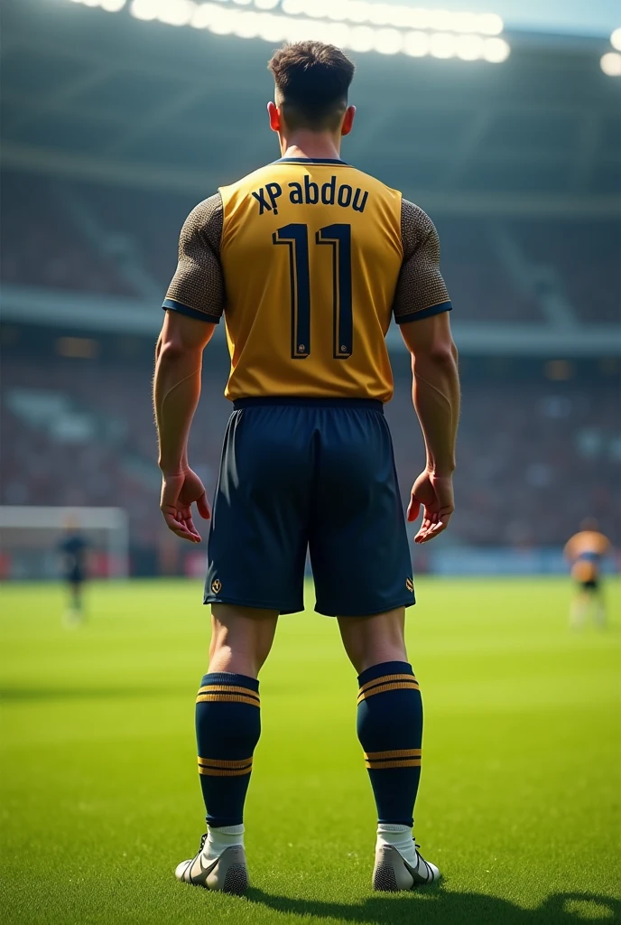 Create a soccer player with his back turned to me and the name XP.ABDOU