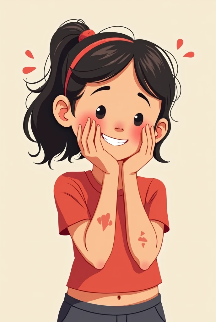 I am looking for an illustration for a student with an allergy on her arms. Drawing style: Modern and vector, with smooth, clean lines, and vibrant colors. Cartoonish but realistic. Color: Using a palette of bright and contrasting colors that are pleasant and eye-catching. FORMAT: Illustrations arranged in a book or manual style. This illustration is intended for a guidance and training manual, so it must be clear, accessible and visually appealing."