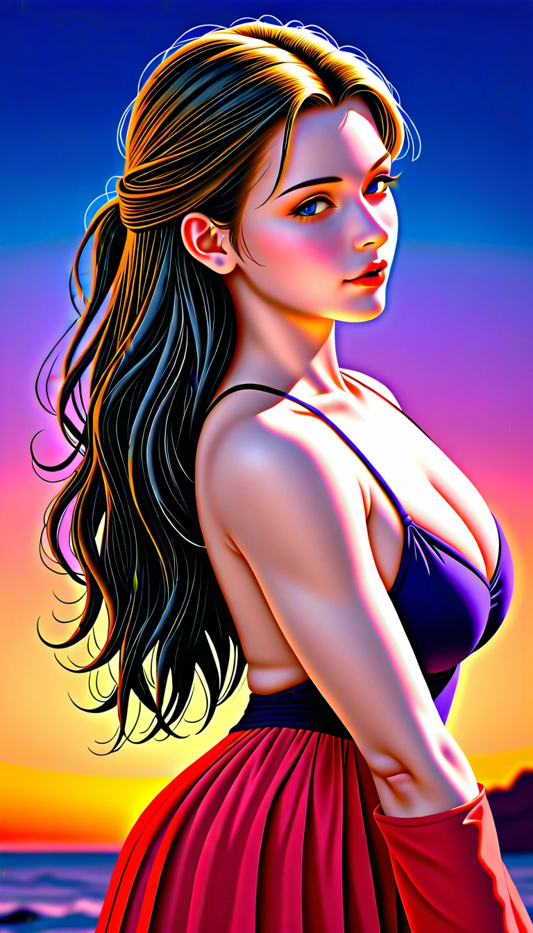 score_9, score_8_superior, score_7_superior, A masterpiece in 32K resolution,Highest quality,it is really amazing,Very detailed,Ultra-high resolution,Ultra-realistic,Realistic,Increased depth of field,Cinematic lighting,
Sexy mature Japan woman,
Glossy black hair,Wavy long hair,Showing his forehead,god々Beautiful,Ultra-detailed and beautiful face,Sensual look,Beautiful dark brown, moist eyes,Pitch black eyes,Glowing, moisturized skin,Translucent white skin,born々New skin texture,Great proportions,
Black high leg swimsuit,
Bold design,born地の詳細な質感,
Dark cloudy sky at night,Dark clouds filling the sky,Thundercloud,Coastline at night,Golden reflections on the sea surface,delay々A desolate sandy beach that continues,
Cinematic Angle,