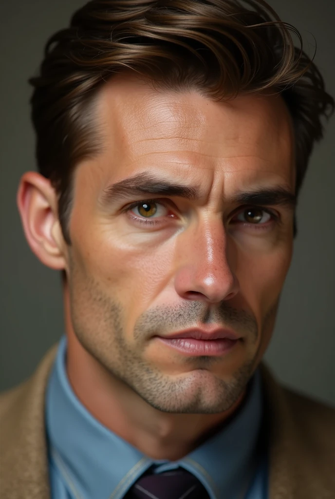 Man with short social hair, with brown eyes