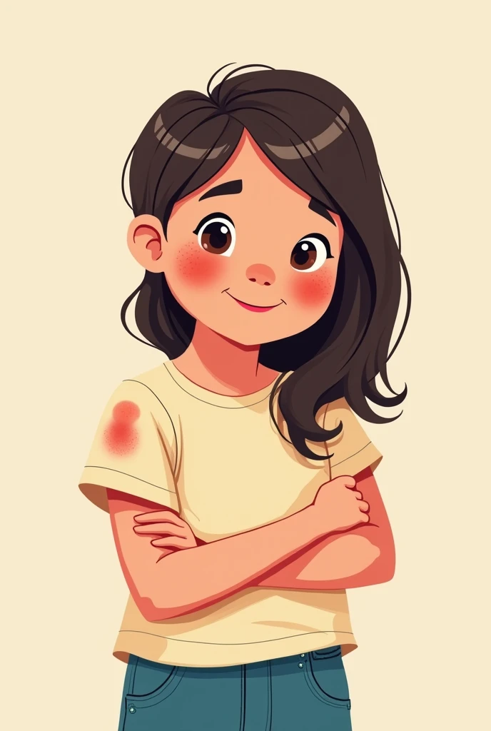 I am looking for an illustration for a student with an allergy on her arms. Drawing style: Modern and vector, with smooth, clean lines, and vibrant colors. Cartoonish but realistic. Color: Using a palette of bright and contrasting colors that are pleasant and eye-catching. FORMAT: Illustrations arranged in a book or manual style. This illustration is intended for a guidance and training manual, so it must be clear, accessible and visually appealing."