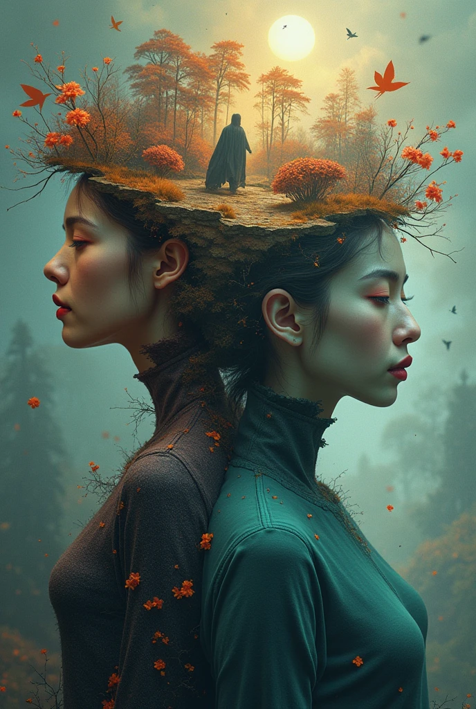 a photograph of two people but different images 