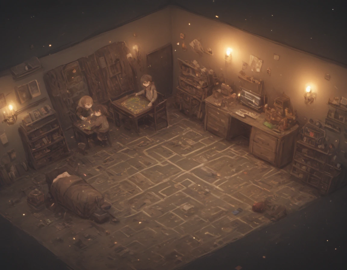 Young friends playing rol games and board games in a warmy room.