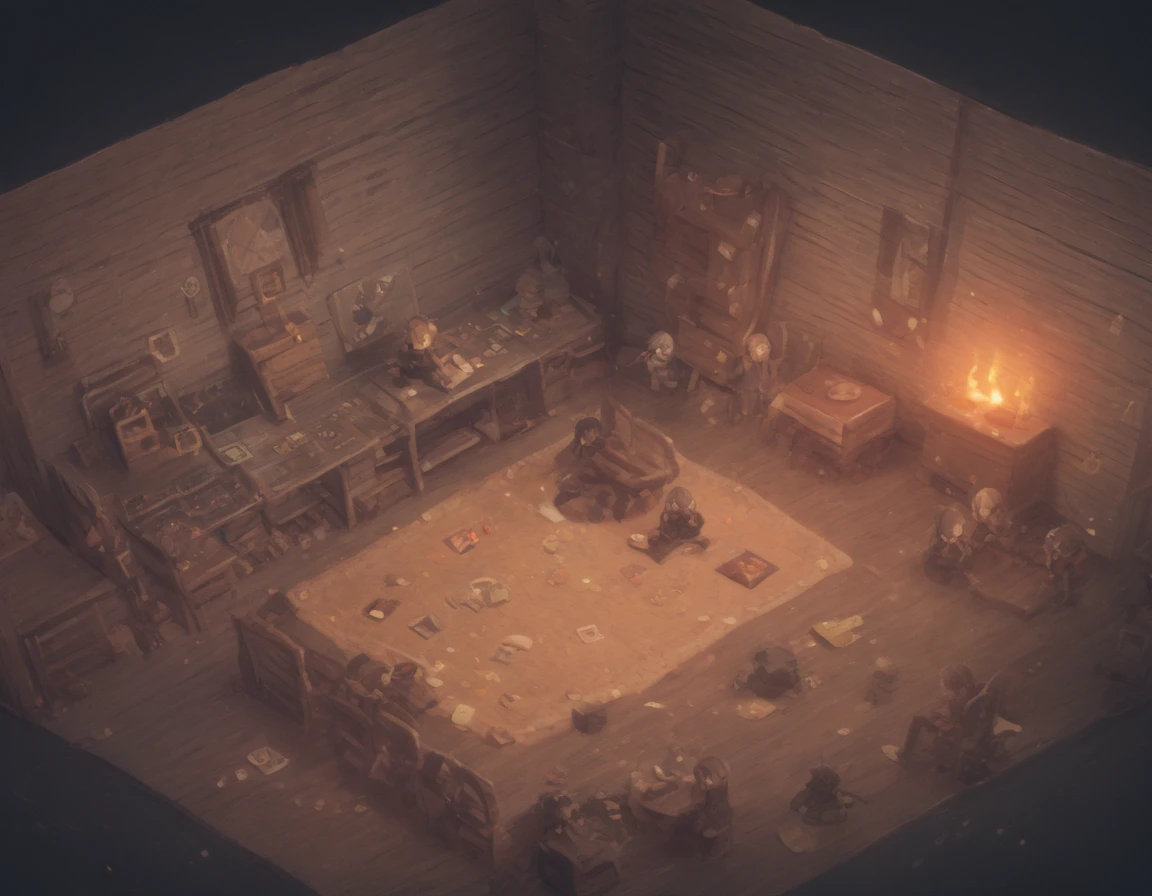 Young friends playing rol games and board games in a warmy room.