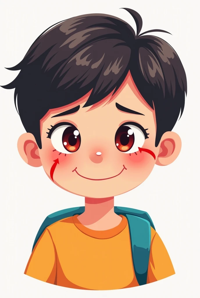 I am looking for an illustration for a student with aconjunctivitis and red and itchy eyes. Drawing style: Modern and vector, with smooth, clean lines, and vibrant colors. Cartoonish but realistic. Color: Using a palette of bright and contrasting colors that are pleasant and eye-catching. FORMAT: Illustrations arranged in a book or manual style. This illustration is intended for a guidance and training manual, so it must be clear, accessible and visually appealing."

