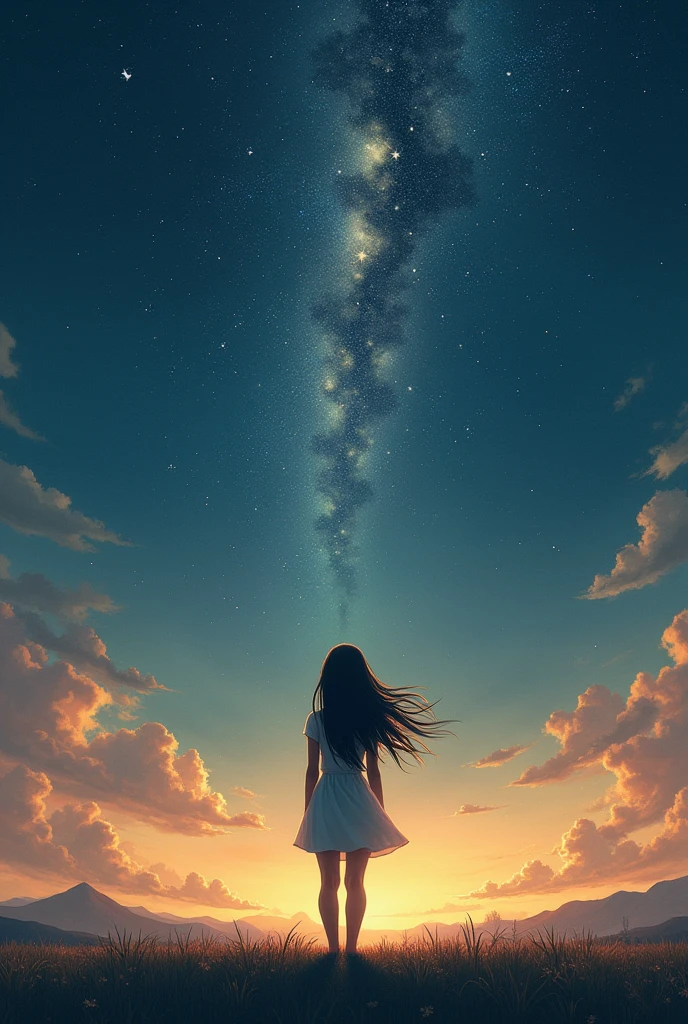 Please create the character of Annie Of The Stars, But we are seeing it from behind