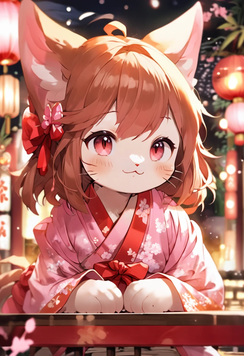 1 Girl,:3,Ahoge,animal_ear,Bell,red面,brown_hair,Cat_ear,Cat_,Little,Closed_mouth,Commentary,hair_Bell,hair_ornament,hair_ribbon,Ichihime,Japanese_Clothes,jazz_Jack,Jingle_Bell,kimono,Low resolution,mahjong,mahjong_soul,mahjong_table,mahjong_tile,Moderate_前hair,pink_kimono,red_ribbon,ribbon,short_hair,Sleep,smile,alone,table,upper_body, Highest quality, masterpiece, No. 3
