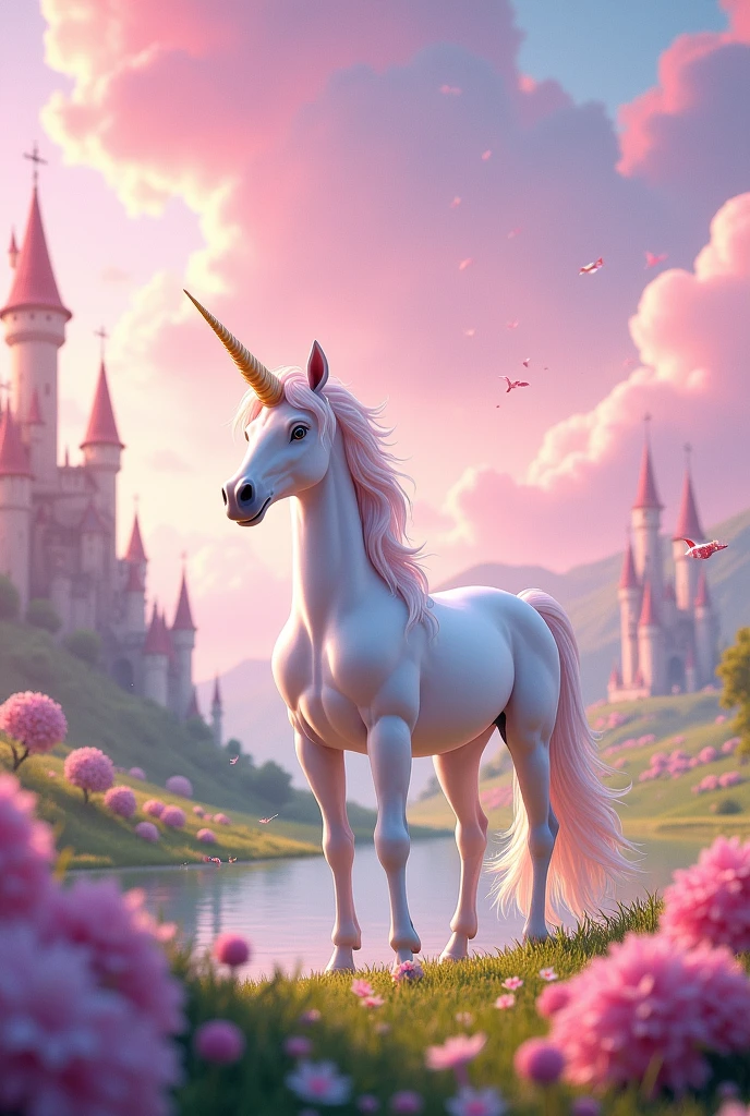 unicorn in pink paradise and castles