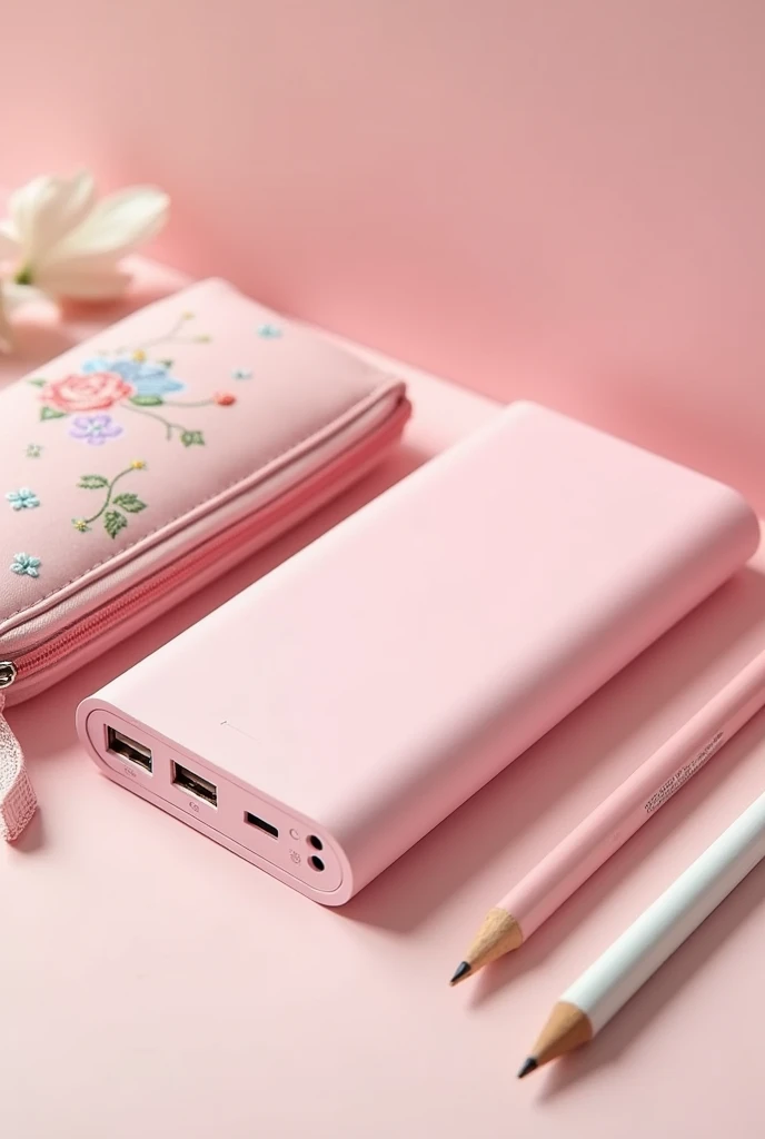 Powerbank with pencil box pink
