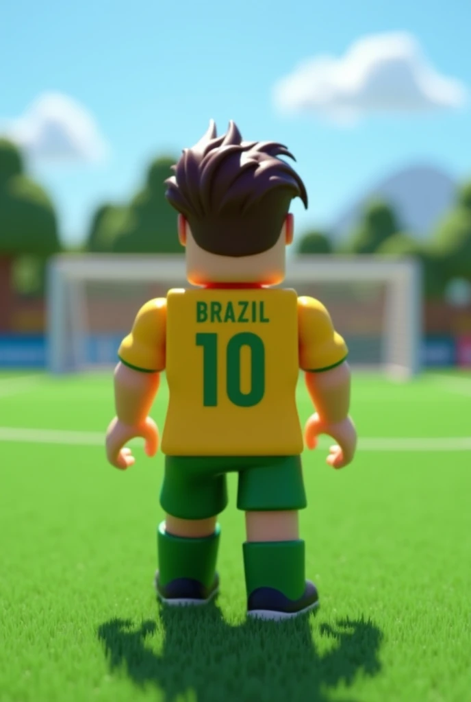 Roblox Brazil team soccer player square character with his back to a soccer field