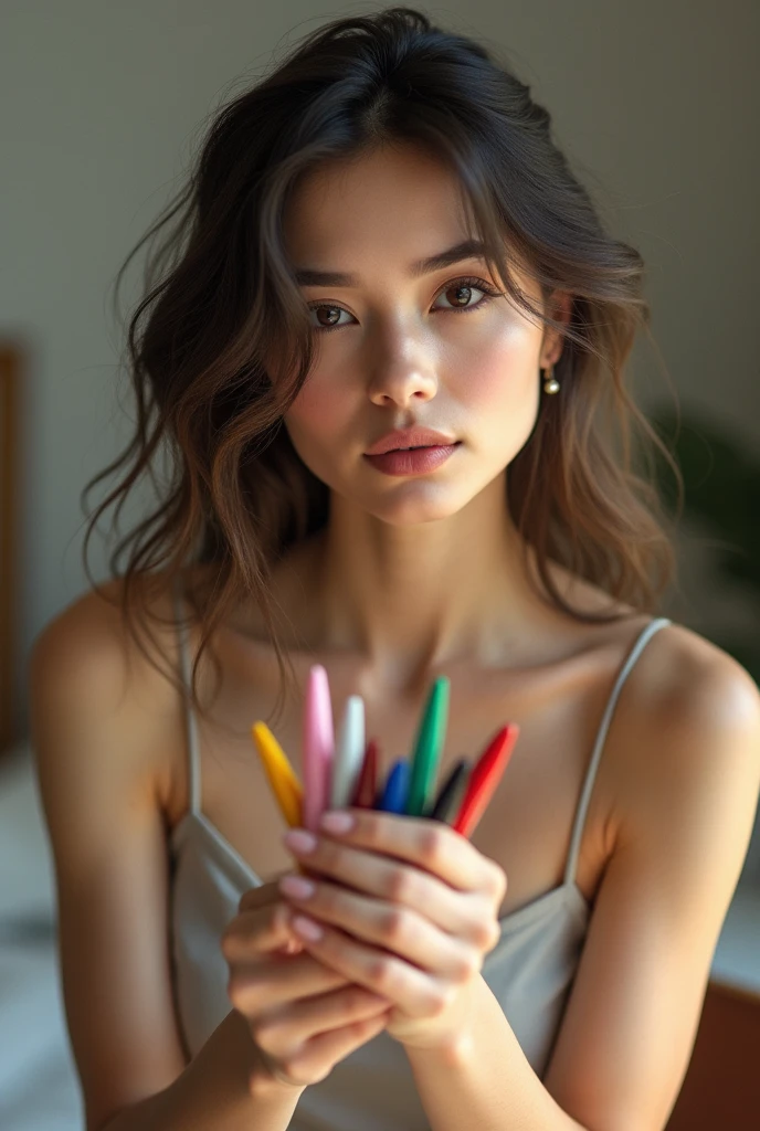 Shemail girl holding her pens 