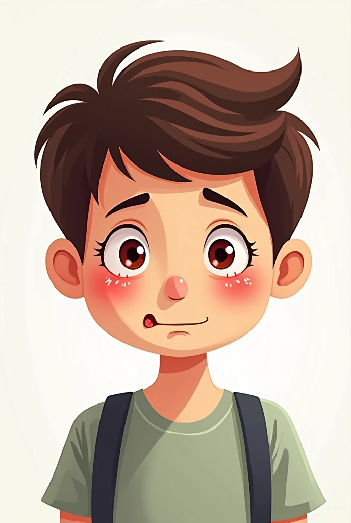 I am looking for an illustration for a student with aconjunctivitis and red and itchy eyes. Drawing style: Modern and vector, with smooth, clean lines, and vibrant colors. Cartoonish but realistic. Color: Using a palette of bright and contrasting colors that are pleasant and eye-catching. FORMAT: Illustrations arranged in a book or manual style. This illustration is intended for a guidance and training manual, so it must be clear, accessible and visually appealing."