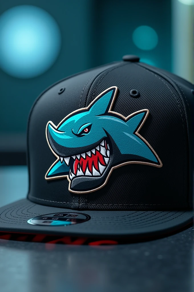Shark gaming style logo with New Era cap