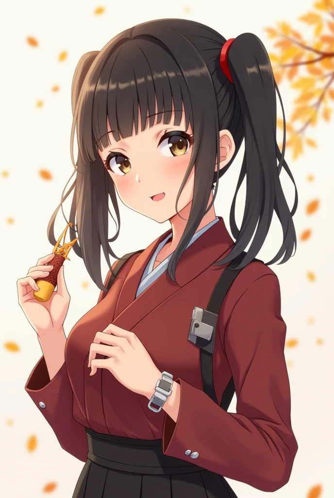 ,whole body,(Detailed face:1.2), Pure Background,masterpiece, fashion,Tokyo,Harajuku,, Medium Hair, Black Hair, Twin tails, Blunt bangs, Brown eyes,Ohagi,Anime Style,cute,autumn