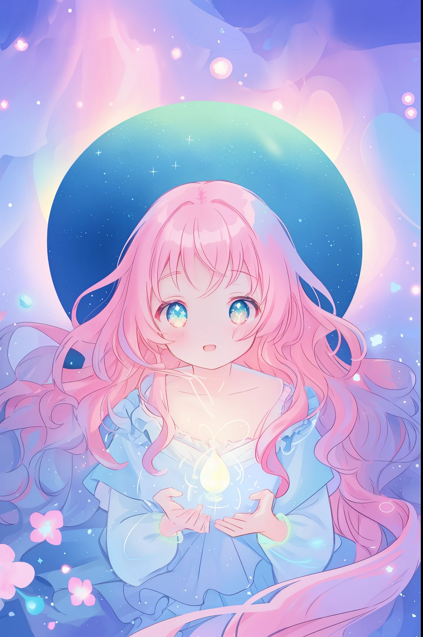 beautiful anime girl in flowing layered ballgown, vibrant pastel colors, (colorful), magical lights, magical flowers, flowers, glowing lights, red pink long wavy hair, sparkling lines of light, inspired by Glen Keane, inspired by Lois van Baarle, disney art style, by Lois van Baarle, glowing aura around her, by Glen Keane, jen bartel, glowing lights! digital painting, flowing glowing hair, glowing flowing hair, beautiful digital illustration, fantasia background, whimsical, magical, fantasy, beautiful face, ((masterpiece, best quality)), intricate details, highly detailed, sharp focus, 8k resolution, sparkling detailed eyes, liquid watercolor