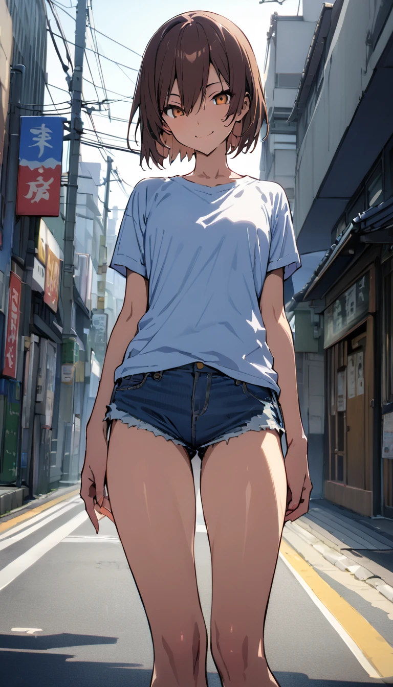 Anime no clothes walking down man behind her wood building terrifying eyes
