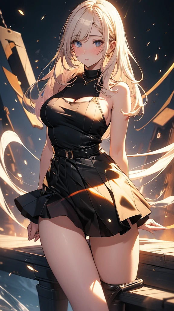 4K resolution,((Highest quality)),Ultra-high resolution,Adult women, alone, sexy, (Sad face), (black eye), Beautiful and symmetrical face, (Golden, irregular medium hair),Pink camisole,Black shorts,Striped knee-high socks,Realistic:1.4,Realistic:1.4,(masterpiece:1.2),Perfect Eyes,Perfect Eyes,Ample breasts,Curvy Body,Perfect Legs