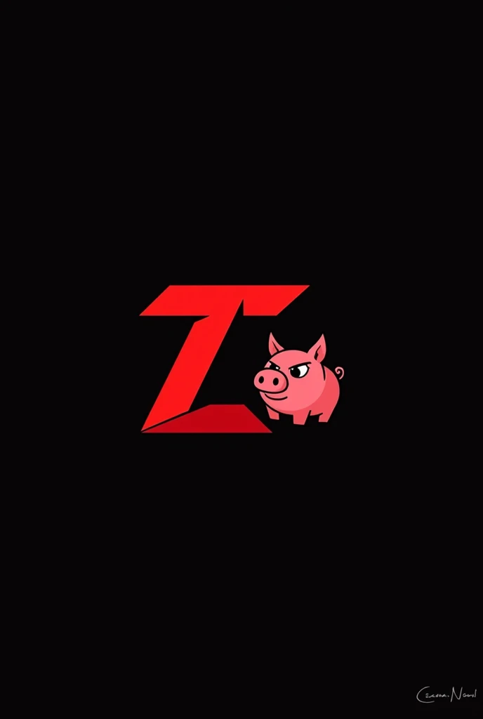 an olympics logo with the name "TLR" that it&#39;s a triangle and that it&#39;s all black and red and that there&#39;s a bad pig next to the name "TLR"