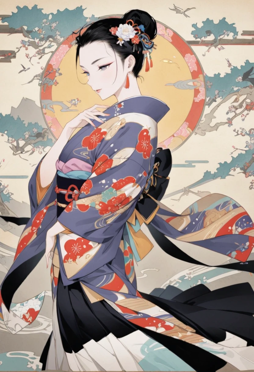 Japanese Goddess, Japanese mythology, Princess Seoritsu, A golden dragon is flying in the background
