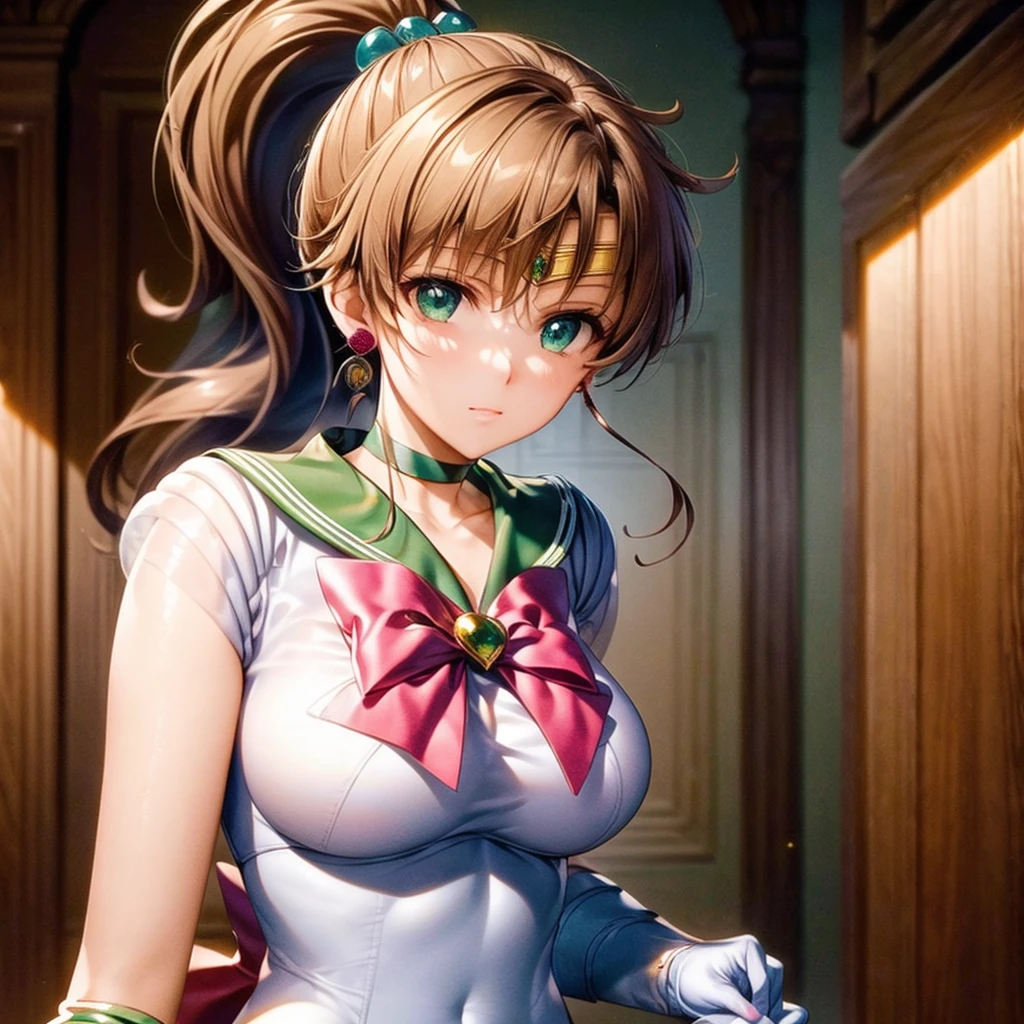 (((masterpiece))), (((High resolution)))、(((8K quality)))、(((Perfect Face)))、 , Looking into the camera, ((Highest qualityの目)), (Detailed face), (Detailed Texture), Complete Sailor Jupiter Cosplay、One Girl, alone, High resolution, Anatomically correct, Highest quality,Depict the whole body 、Normal size chest