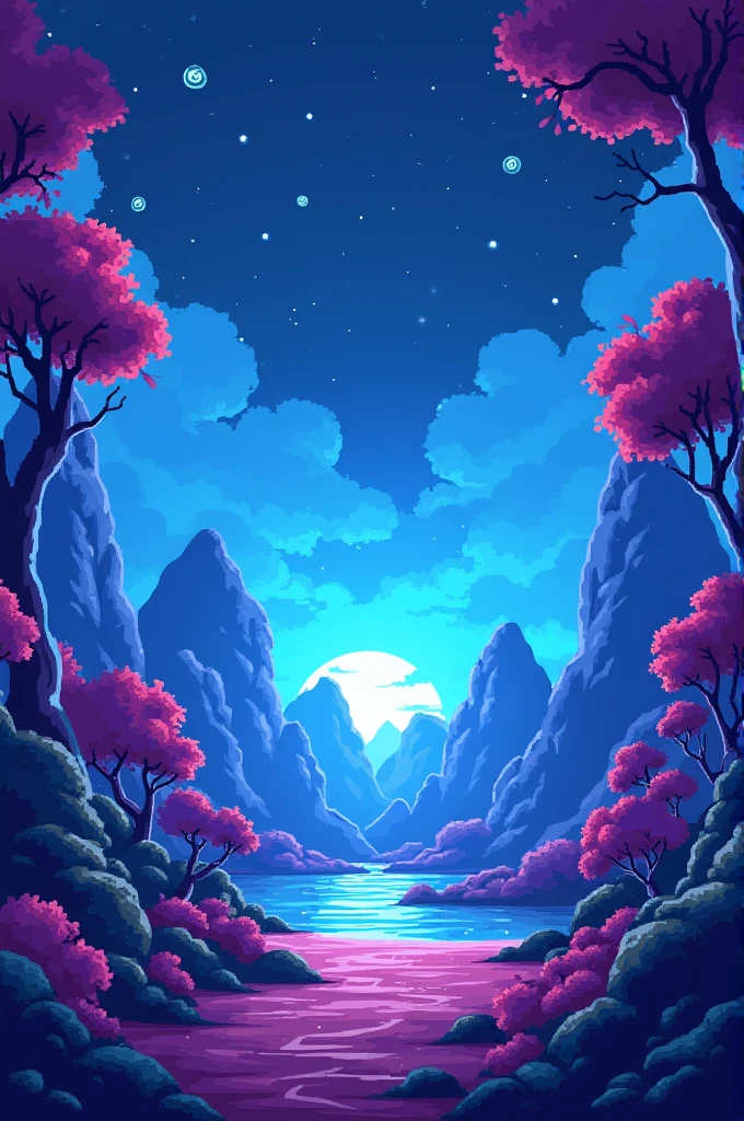 Generate a banner for a YouTube channel with blue and purple pixel art colors