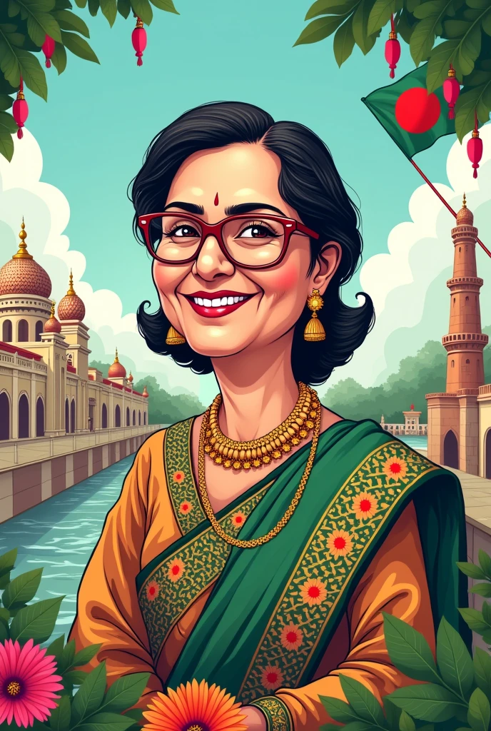Create a funny cartoon pic Bangladesh prime Minister sheikh hasina