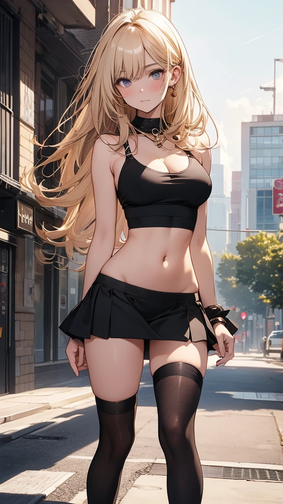 4K resolution,((Highest quality)),Ultra-high resolution,Adult women, alone, sexy, (Sad face), (black eye), Beautiful and symmetrical face, (Golden medium hair),Pink camisole,Checked mini skirt,Black shorts,Striped knee-high socks,Realistic:1.4,Realistic:1.4,(masterpiece:1.2),Perfect Eyes,Perfect Eyes,Ample breasts,Curvy Body,Perfect Legs,Inside the building