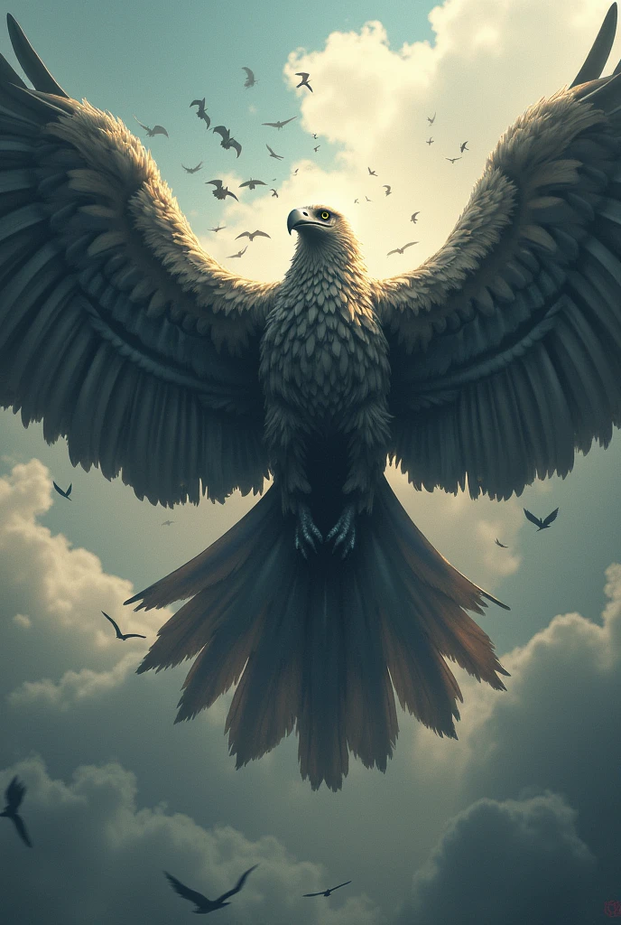 Vulture the guardian of the skies his wings are so big that he causes tornadoes by flapping them there is no object or being faster than him they say he is as fast as thought itself he can be in many places at once sometimes he appears as a mass of crows and birds he is always in a constant rhythm because he cannot stop flying it is said that he causes airplanes to fall and his control of the air is total if he wants he can eliminate the sky itself because his power on earth is divine