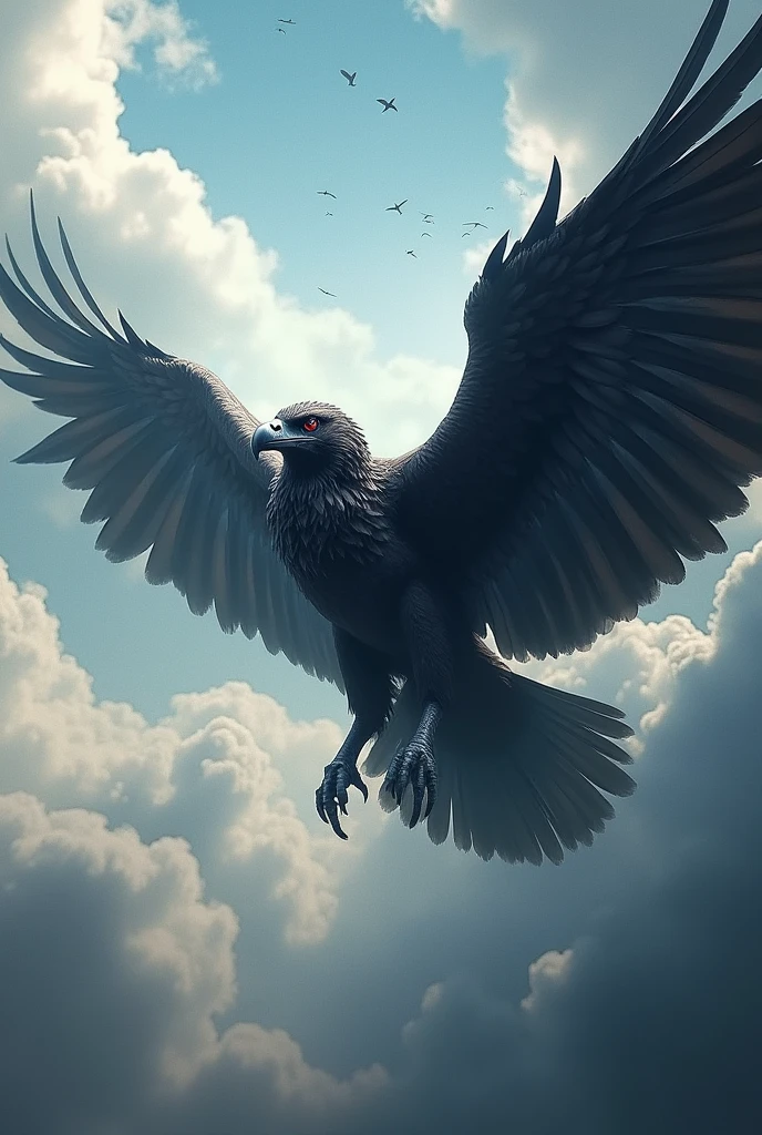 Vulture the guardian of the skies his wings are so big that he causes tornadoes by flapping them there is no object or being faster than him they say he is as fast as thought itself he can be in many places at once sometimes he appears as a mass of crows and birds he is always in a constant rhythm because he cannot stop flying it is said that he causes airplanes to fall and his control of the air is total if he wants he can eliminate the sky itself because his power on earth is divine
