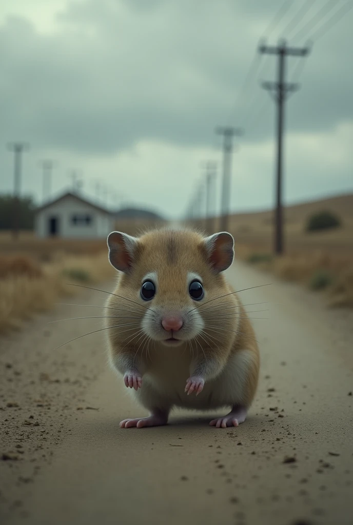 A sad hamster on the road
