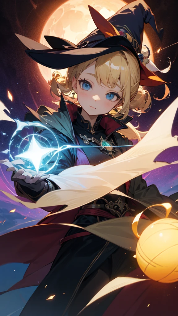 high resolution、ponytail、Blonde Perm、Witch's。Tongari hat、magic、dream-like、beautiful、Fantasy