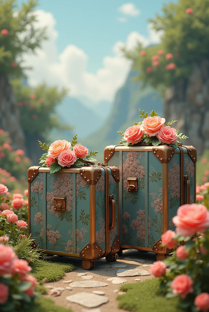 suitcases and flowers